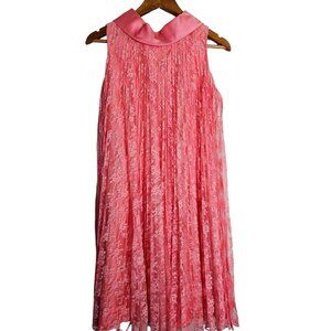 Vintage Sears Fashions Pink Lace Trapeze Dress Satin Like Collar Women S/M USA